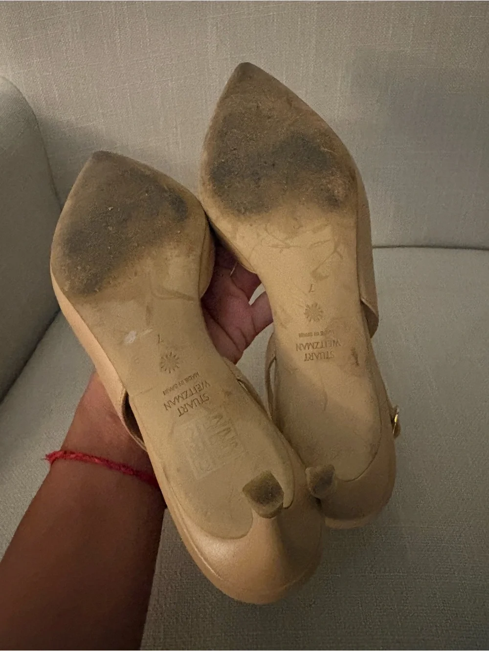 Stuart Weitzman Nude Pointed-Toe Slingback Kitten Heels